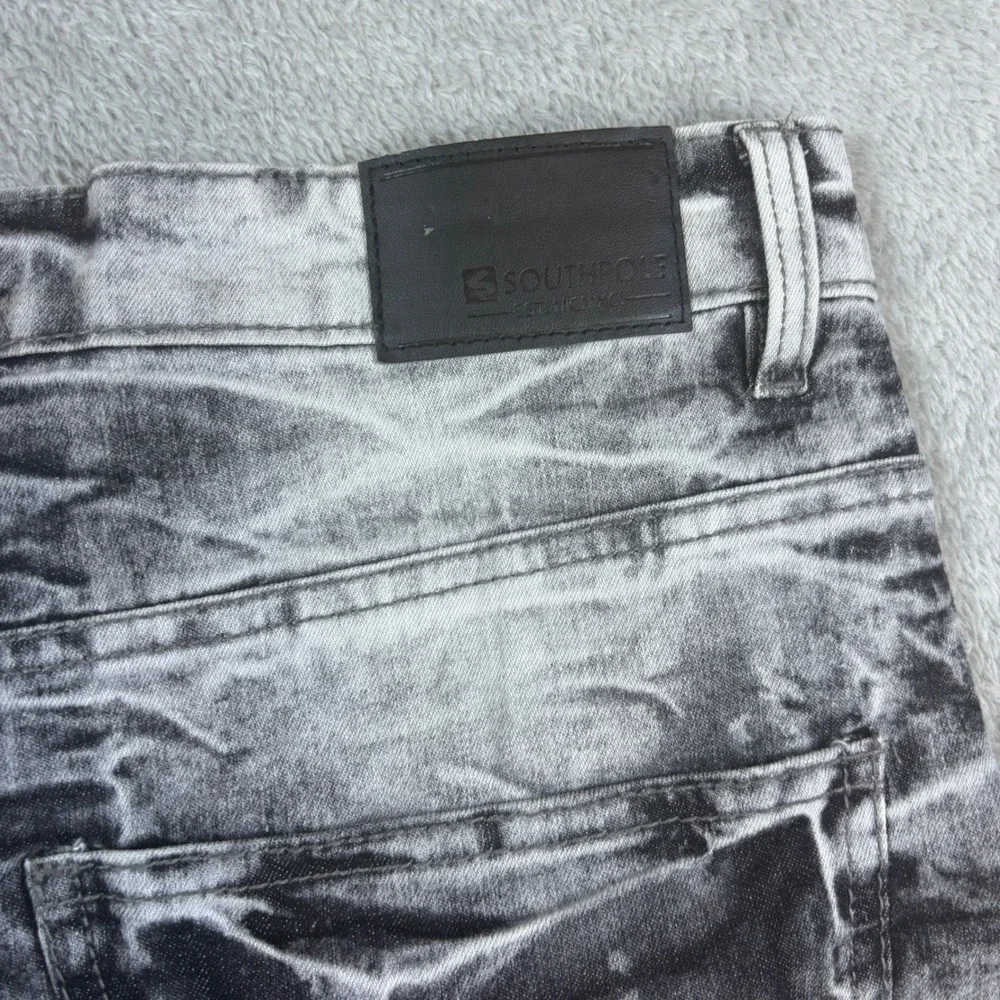 Southpole Denim Shorts Men 38 Slim Moto Acid Wash Distressed Grey Streetwear‎